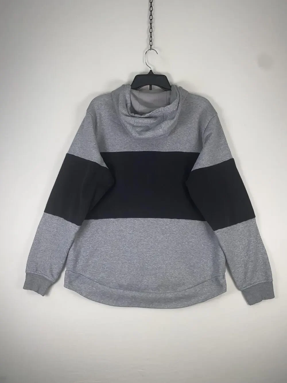 Adidas Hoodie Mens Large Gray Black Colorblock Logo Fleece Pullover Sweatshirt